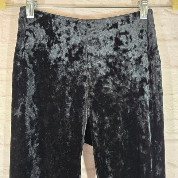 M Lysse Black Crushed Velvet Leggings Pants Size XS Stretch Layering Lined Waist - Picture 2 of 8